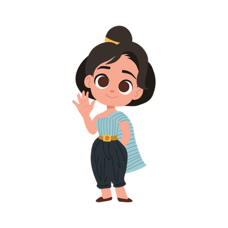 Girl doing respectful thai greeting  Illustration