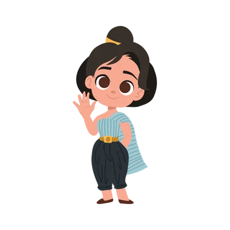 Girl doing respectful thai greeting  Illustration