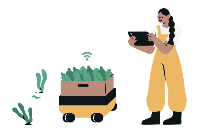 Girl doing Robot Harvesting  Illustration