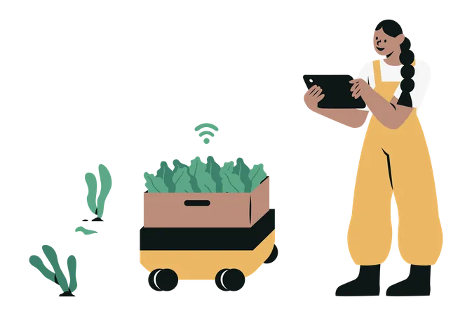 Girl doing Robot Harvesting  Illustration