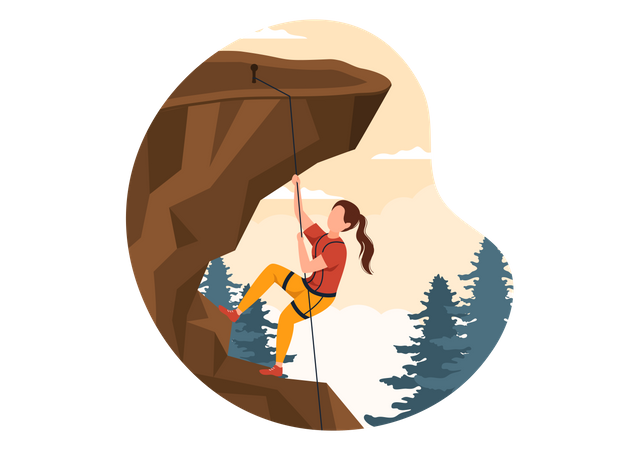 Girl doing Rock Climbing Illustration