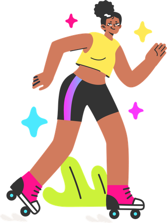 Girl doing roller skating  일러스트레이션