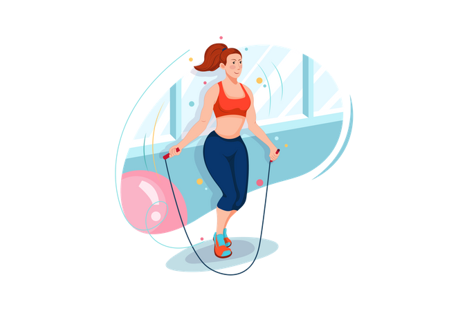 Girl doing rope jumping  Illustration