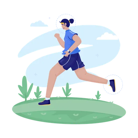 Flat Illustration Design Of A Woman Enjoy Running Outdoor Illustration