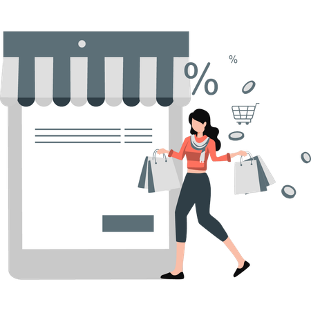 Girl doing sales shopping and saving her money  Illustration