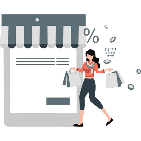 Girl doing sales shopping and saving her money  Illustration