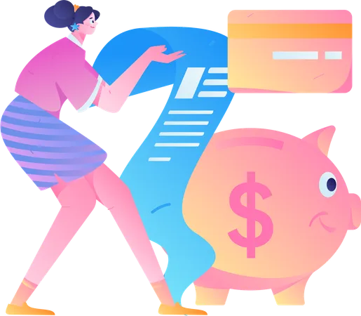 Girl doing savings analysis  Illustration