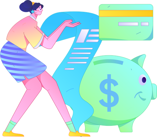 Girl doing savings analysis  Illustration