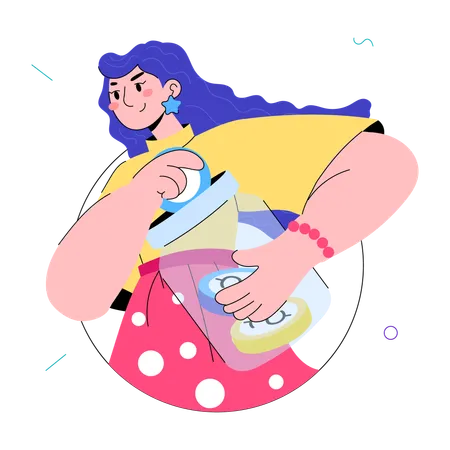 Girl doing Savings money  Illustration