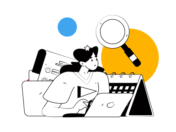 Girl doing schedule research  Illustration