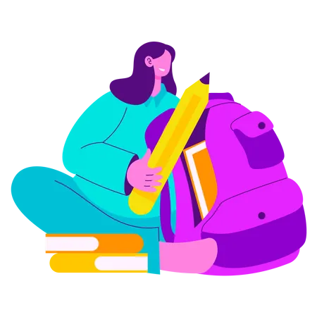 Girl doing School Preparation  Illustration