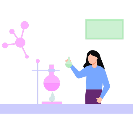 Girl doing science experiment in lab  Illustration
