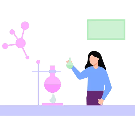 The Girl Is Doing An Experiment In The Lab Illustration