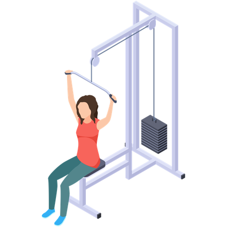 Girl doing seated lat pulldown workout  Illustration