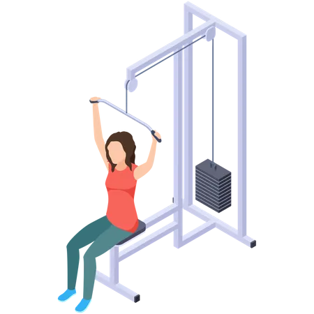 Girl doing seated lat pulldown workout  Illustration