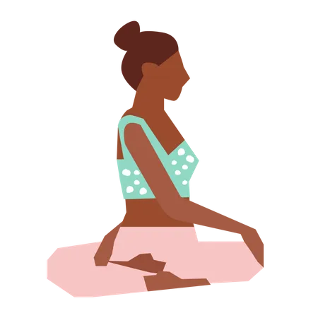 Girl doing seated twist yoga pose  Illustration