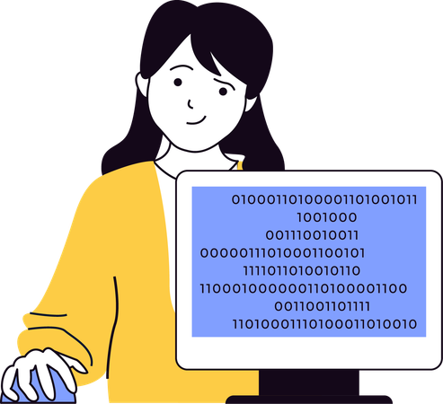 Girl doing secure coding on computer  Illustration