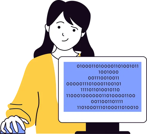 Girl doing secure coding on computer  Illustration