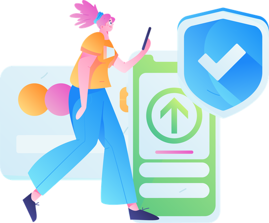 Girl doing secure mobile payment  Illustration