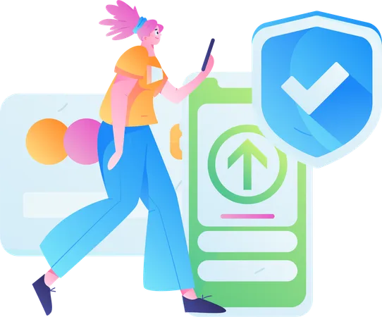 Girl doing secure mobile payment  Illustration