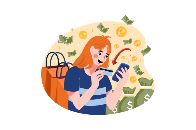 Girl doing secure payment by mobile  Illustration