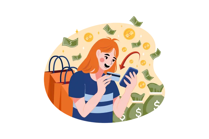 Girl doing secure payment by mobile  Illustration