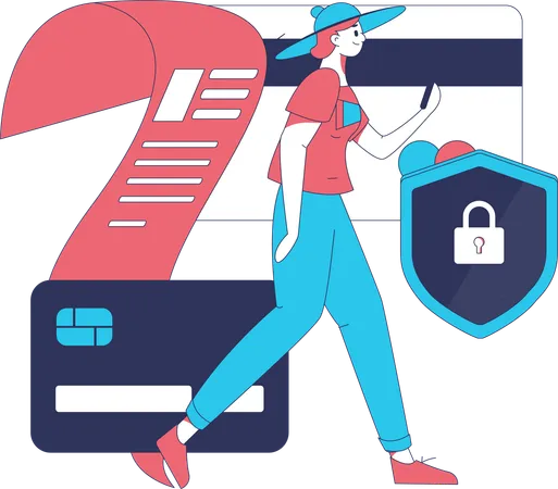 Girl doing secure payment  Illustration