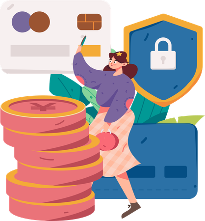 Girl doing secure payment  Illustration