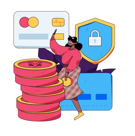 Girl doing secure payment  Illustration