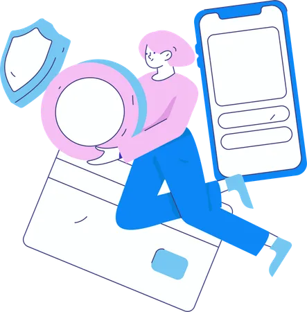 Girl doing secure payment using mobile  Illustration