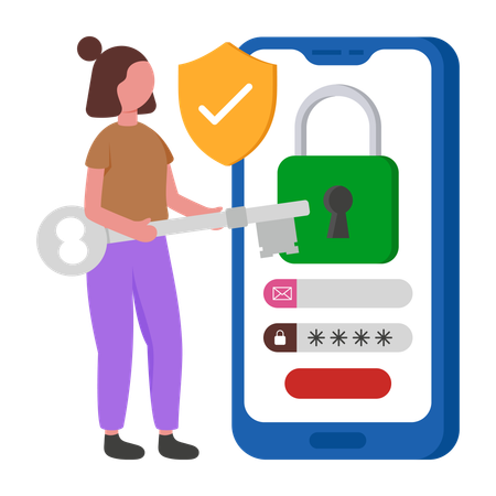 Girl doing secured Password Login  Illustration