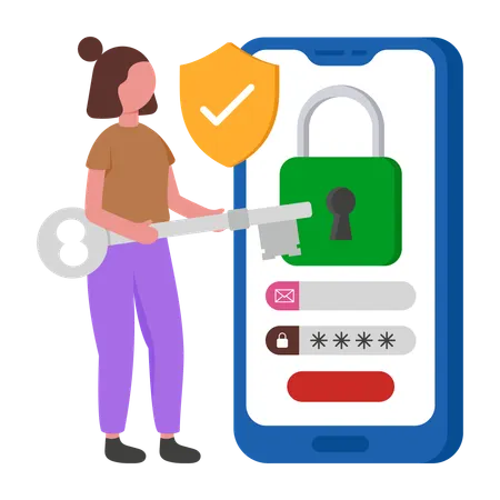 Girl doing secured Password Login  Illustration