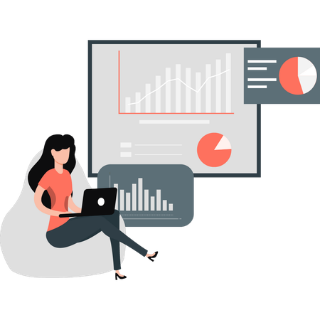 Girl doing SEO analysis infographic data  Illustration