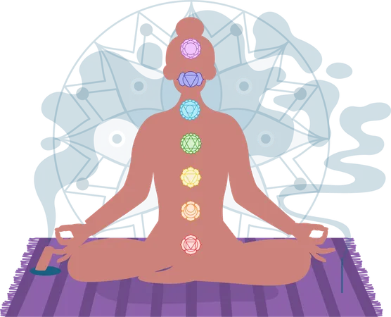 Girl doing seven chakras meditation  Illustration