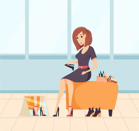 Girl doing shoe shopping  Illustration