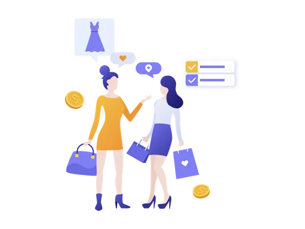 Landing Page With Woman Telling Her Friend About Internet Store And Place For Text Best Shopping Service Referral Marketing Program Modern Flat Vector Illustration For Advertisement Promotion Illustration