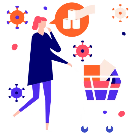 Do Not Panic Flat Design Style Illustration Coronavirus Protective Measure Recommendation A Composition With A Frightened Woman With A Shopping Cart Purchasing Goods Stockpiling Toilet Paper 일러스트레이션
