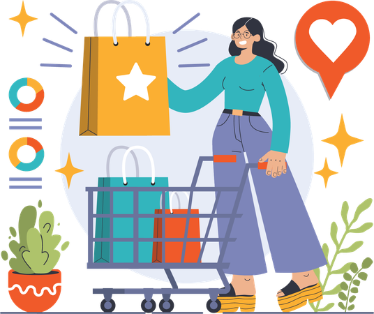 Girl doing shopping analysis  Illustration