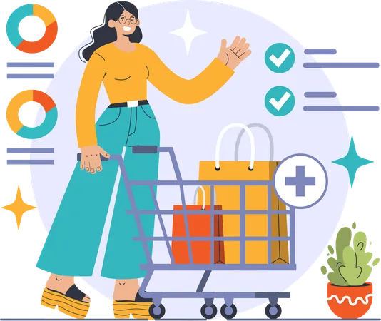 Girl doing shopping analysis  Illustration