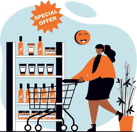 Girl doing shopping at grocery shop  Illustration