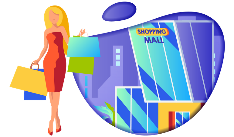 Girl doing shopping at mall Illustration