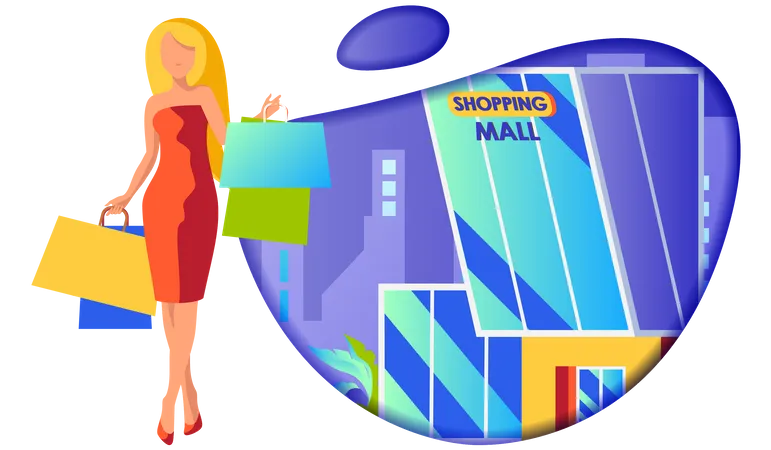 Girl doing shopping at mall Illustration