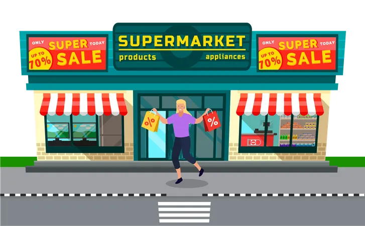 Girl doing shopping at store  Illustration