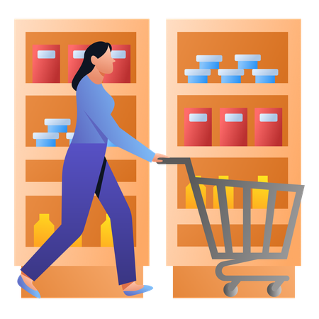 Girl doing Shopping at superstore  Illustration