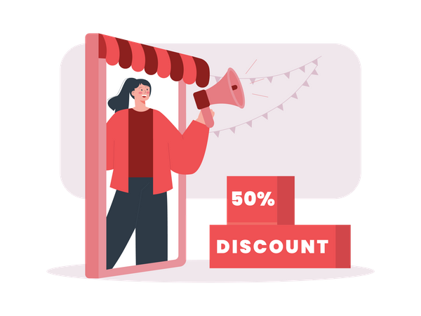 Girl doing shopping discount marketing  Illustration