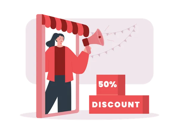 Girl doing shopping discount marketing  Illustration