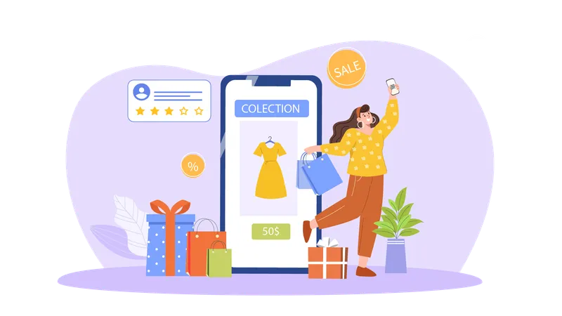 Girl doing shopping during sale  Illustration