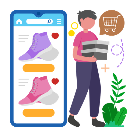 Girl doing shopping from Online Shoes Store  Illustration