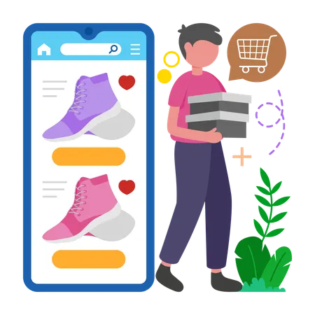 Girl doing shopping from Online Shoes Store  Illustration