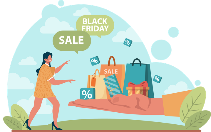 Girl doing shopping in black friday shopping  Illustration